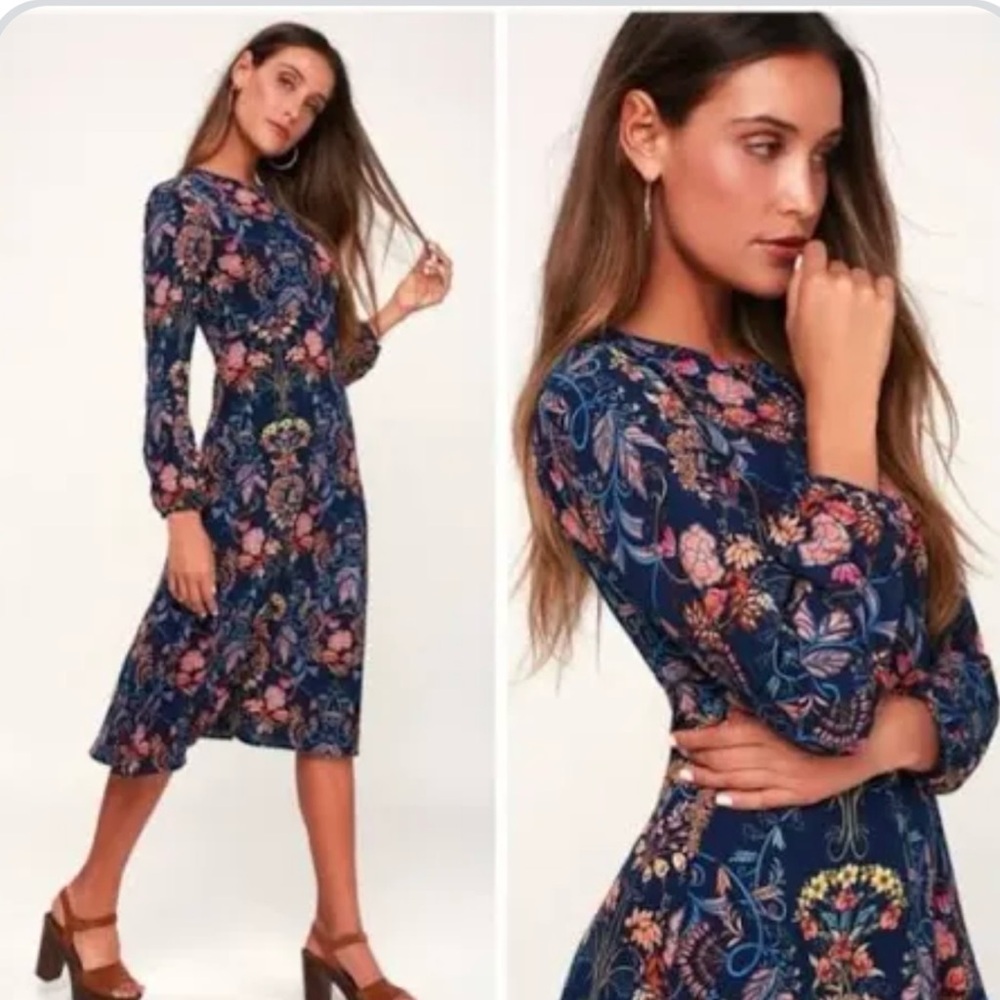 I. Madeline Women’s Boho Floral Long Sleeve Midi Dress Sz S